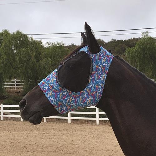 Light blue patterned fly mask - Professional\'s Choice Bones fly mask